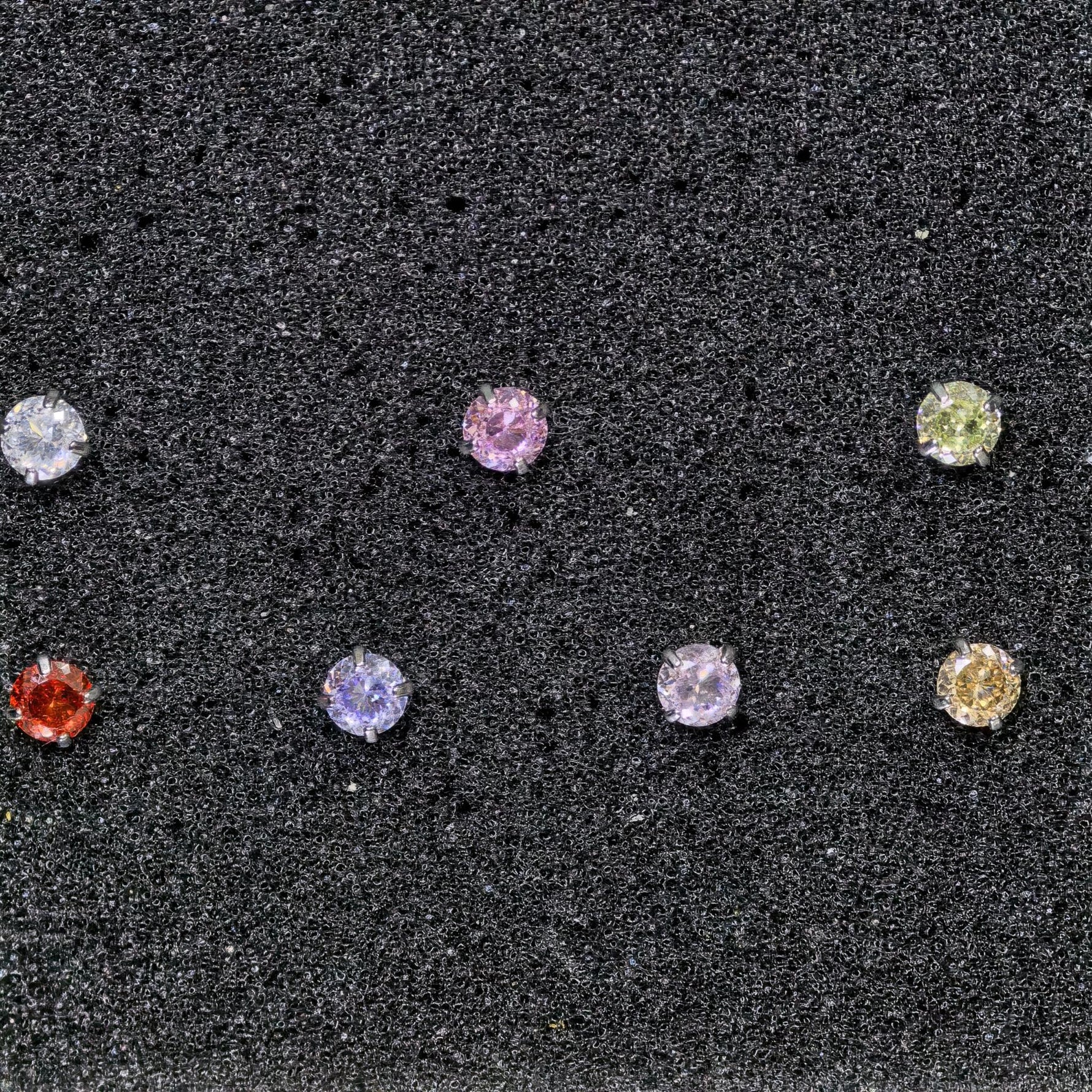 4mm Bird's Nest cut cubic zirconia stud earring, textured grip threaded screw‑back titanium piercing stud, assorted colour zircon jewelry