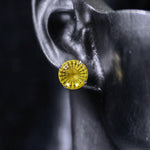 8mm conch‑cut golden yellow uncoated base cz titanium‑steel screw‑back stud earring