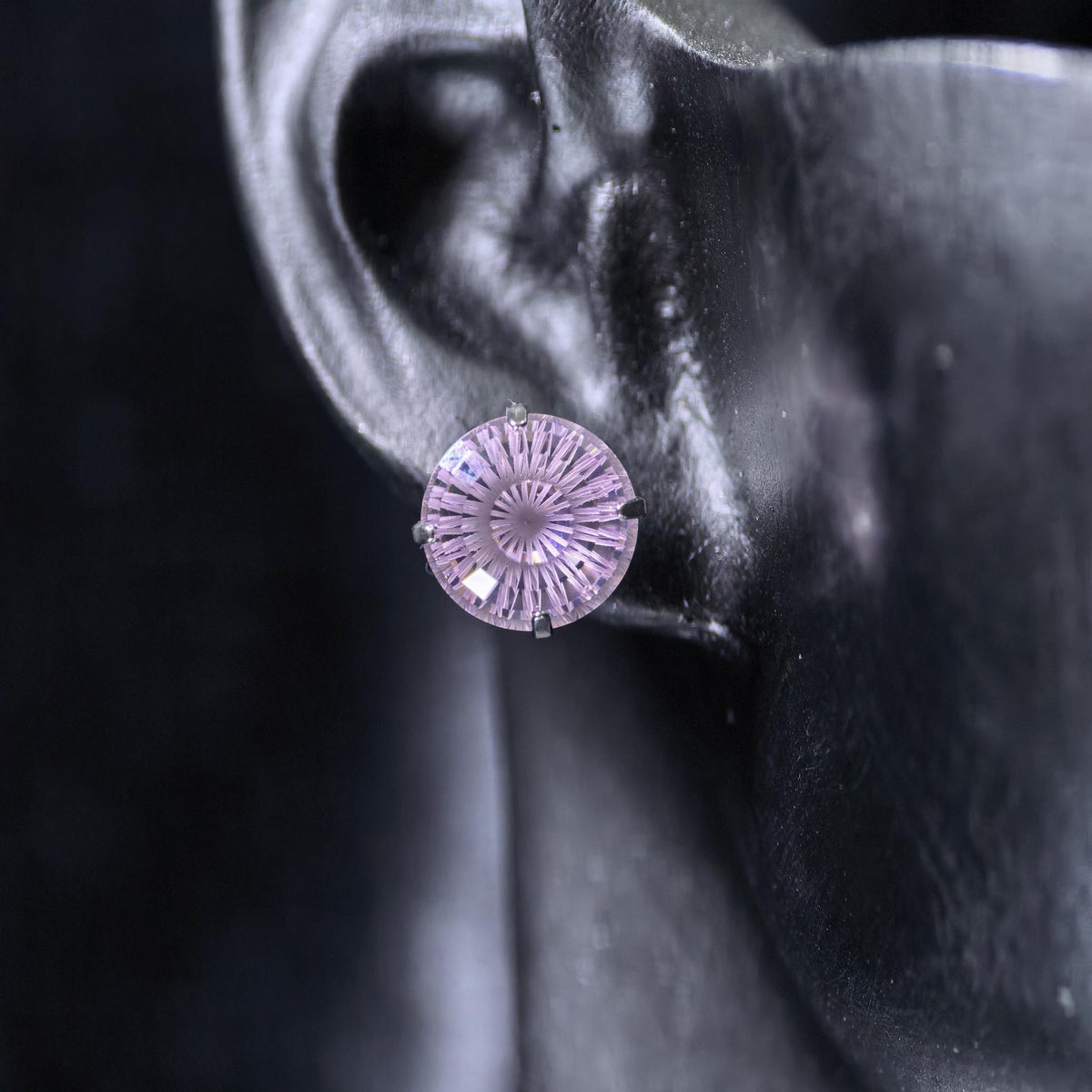 8mm conch‑cut light pink uncoated base cz titanium‑steel screw‑back stud earring