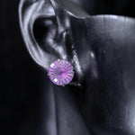 8mm conch‑cut lilac pink iridescent plated cz titanium‑steel screw‑back stud earring