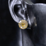 8mm conch‑cut medium canary yellow iridescent plated cz titanium‑steel screw‑back stud earring
