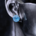 8mm conch‑cut pale ocean blue uncoated base cz titanium‑steel screw‑back stud earring