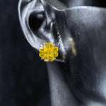 8mm four‑leaf clover‑cut golden yellow cz titanium‑steel screw‑back stud earring