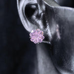 8mm four‑leaf clover‑cut light pink tone cz titanium‑steel screw‑back stud earring