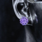 8mm four‑leaf clover‑cut lilac pink cz titanium‑steel screw‑back stud earring