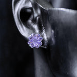 8mm four‑leaf clover‑cut violet tone cz titanium‑steel screw‑back stud earring