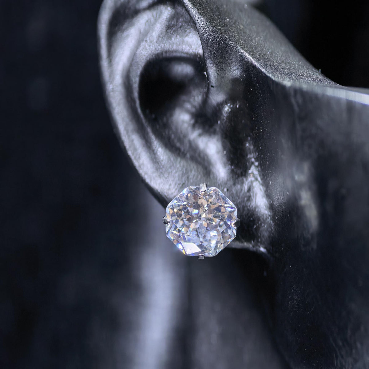 8mm octagonal bouquet‑cut d color white cz titanium‑steel screw‑back stud earring