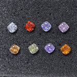 6mm Fat Square Bouquet cut cubic zirconia stud earring, anti‑slip textured screw‑back titanium steel piercing ear stud
