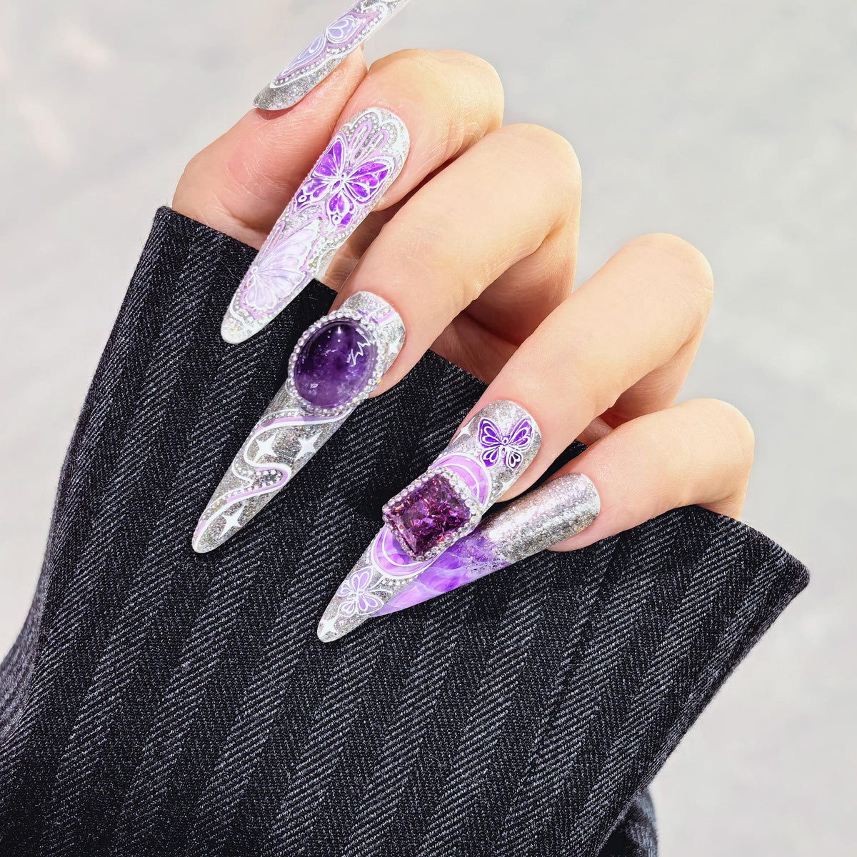 Handcrafted Super Seven Crystal Nail Charm | Oval & Heart