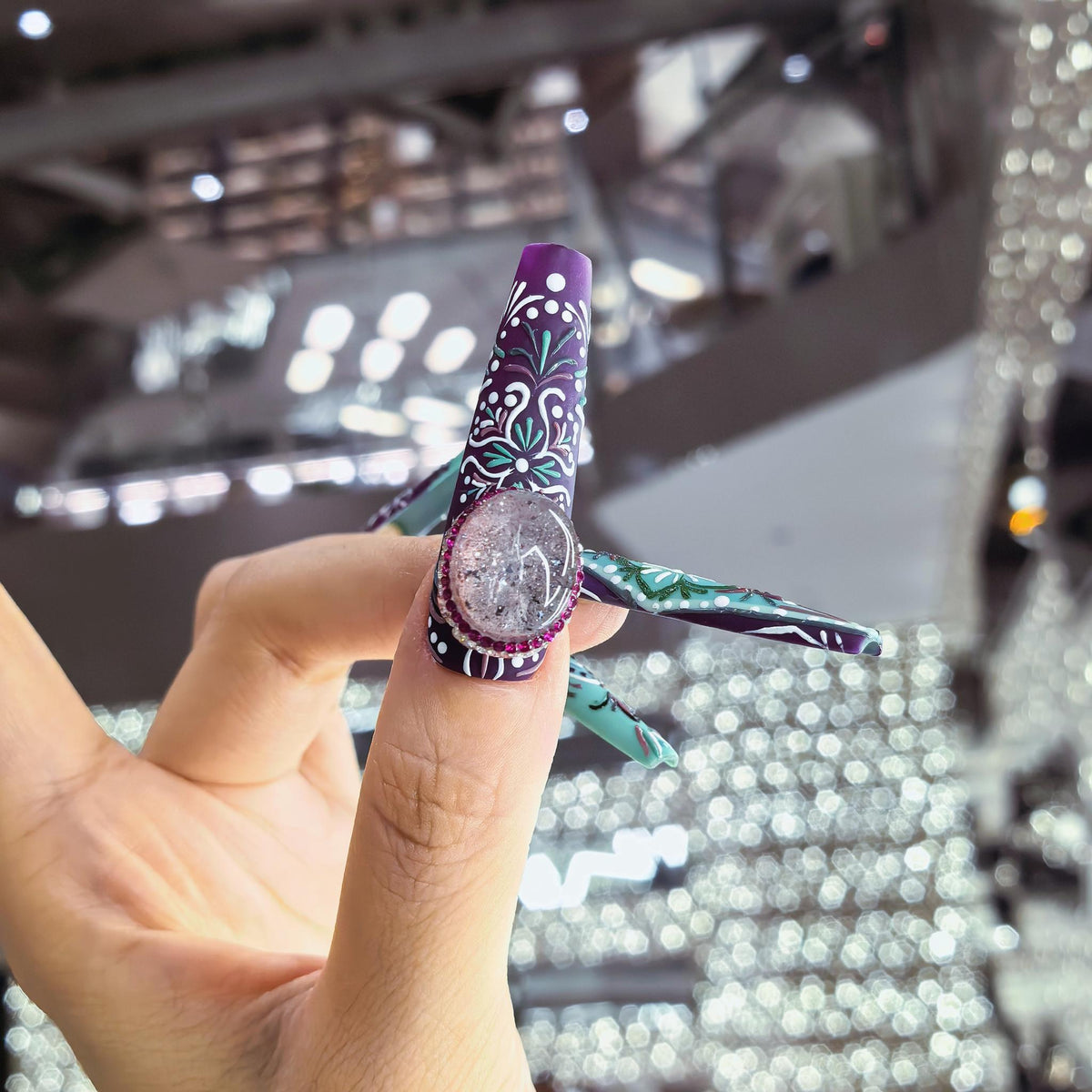 Handcrafted Super Seven Crystal Nail Charm | Fuchsia Halo