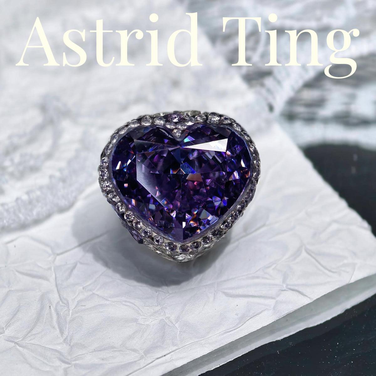 Handmade 10x12mm Heart Crushed Ice CZ Nail Charm with Pavé Halo