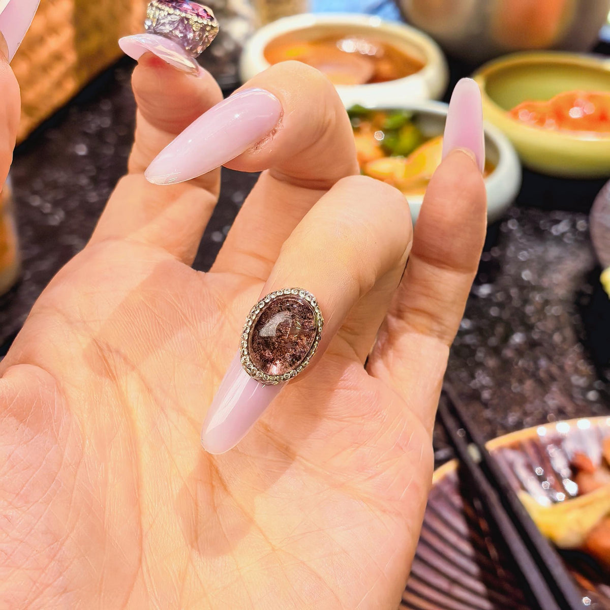 Phantom Quartz Oval Nail Charm | 11 × 14–11 × 16 mm