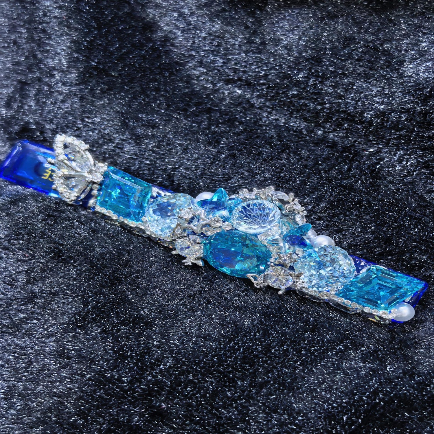 Soul Fragment 02 Limited Single‑Edition Hair Barrette, Handmade One‑of‑a‑Kind Paraiba Blue Cubic Zirconia Side‑Bangs Decor Hair Clip