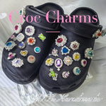 Handcrafted jewel zircon charms on black croc shoes,jibbitz compatible
