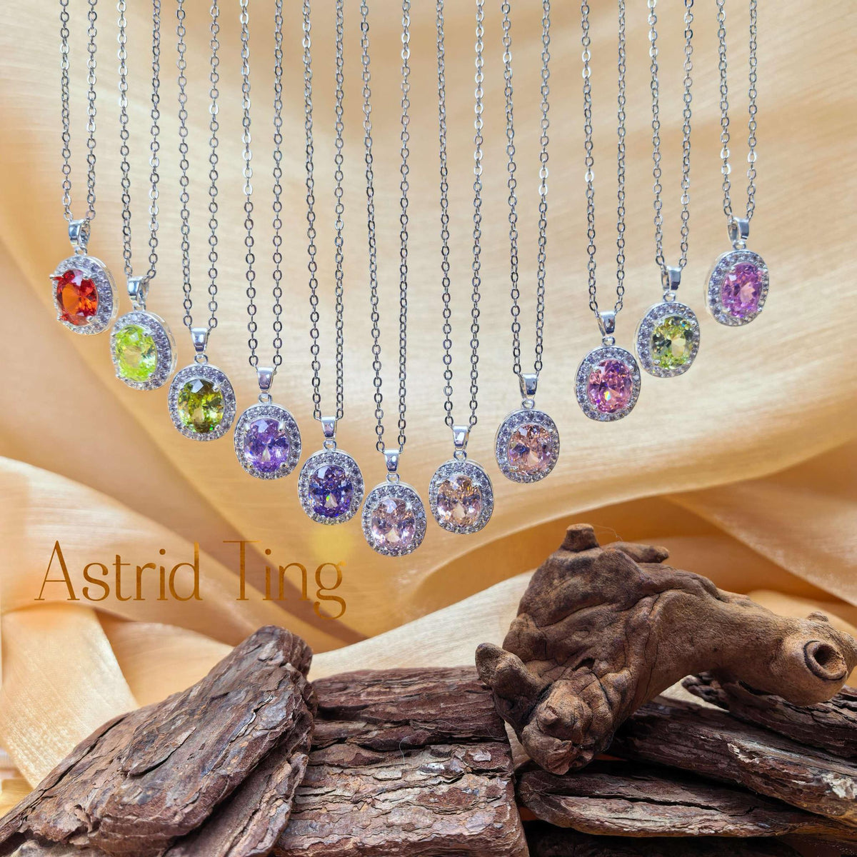 Limited Edition Vintage Halo Bird-Nest Cut Oval Brilliant CZ Pendant Necklace | Heavy Silver-Plated Brass Cable Chain 46.5cm