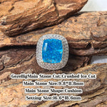 Cushion crushed ice cut cubic zirconia croc charm, medium ocean blue tone, jibbitz compatible