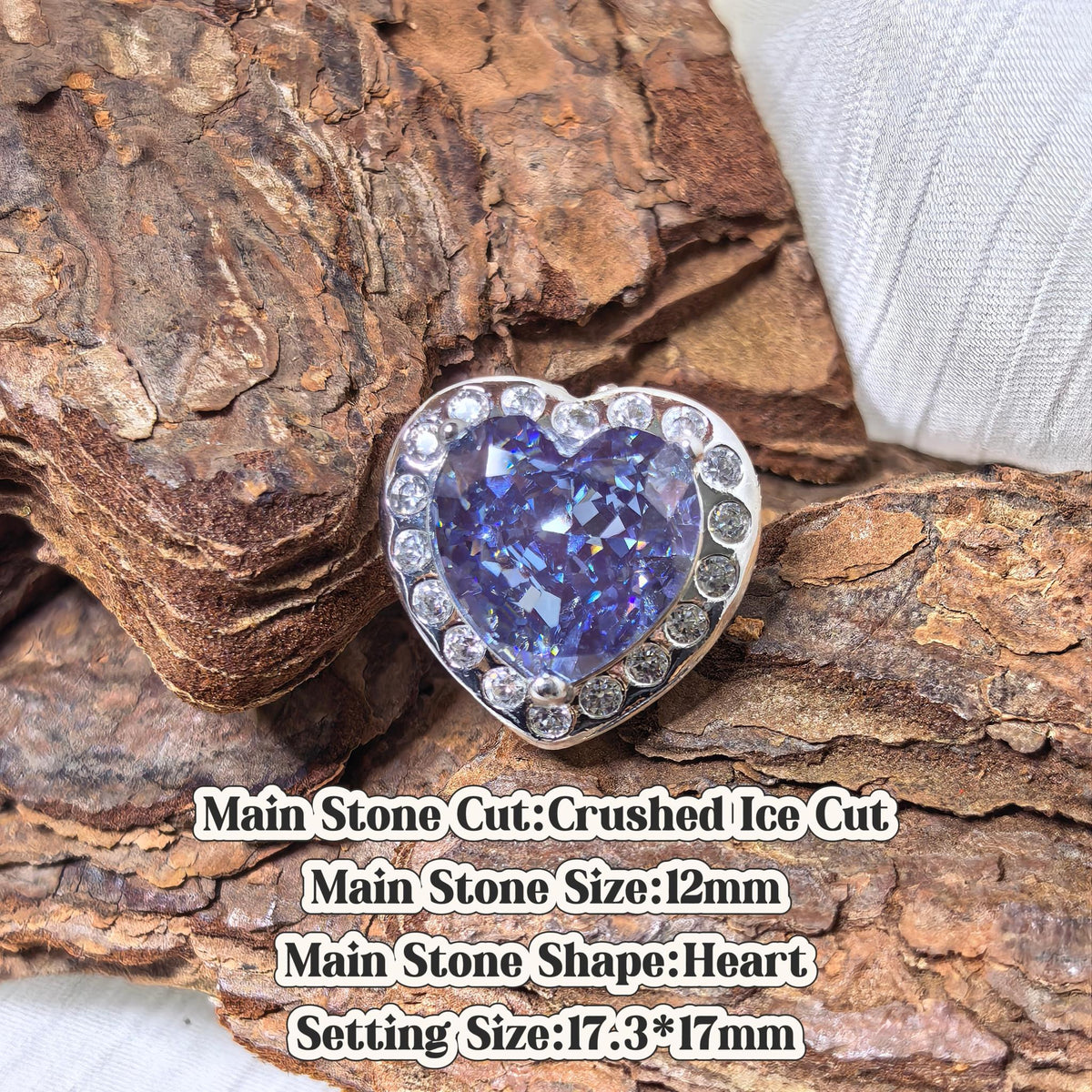 Heart crushed ice cut cubic zirconia croc charm, L‑fancy blue tone, jibbitz compatible