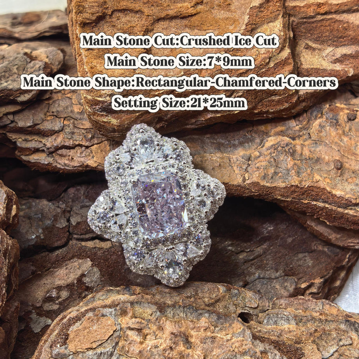 Rectangular crushed ice cut croc charm, color‑change 5 tone cubic zirconia, jibbitz compatible