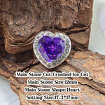 Heart crushed ice cut cubic zirconia croc charm, rose purple tone, jibbitz compatible