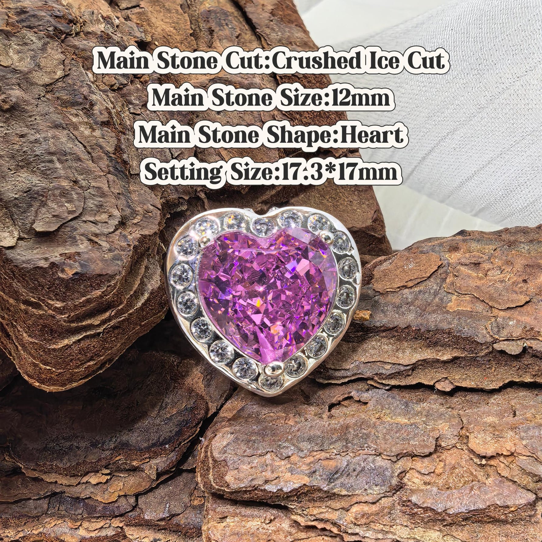 Heart crushed ice cut cubic zirconia croc charm, violet tone, jibbitz compatible