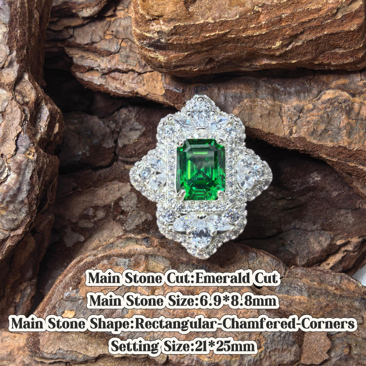 Emerald cut cubic zirconia croc charm, vivid green tone, jibbitz compatible