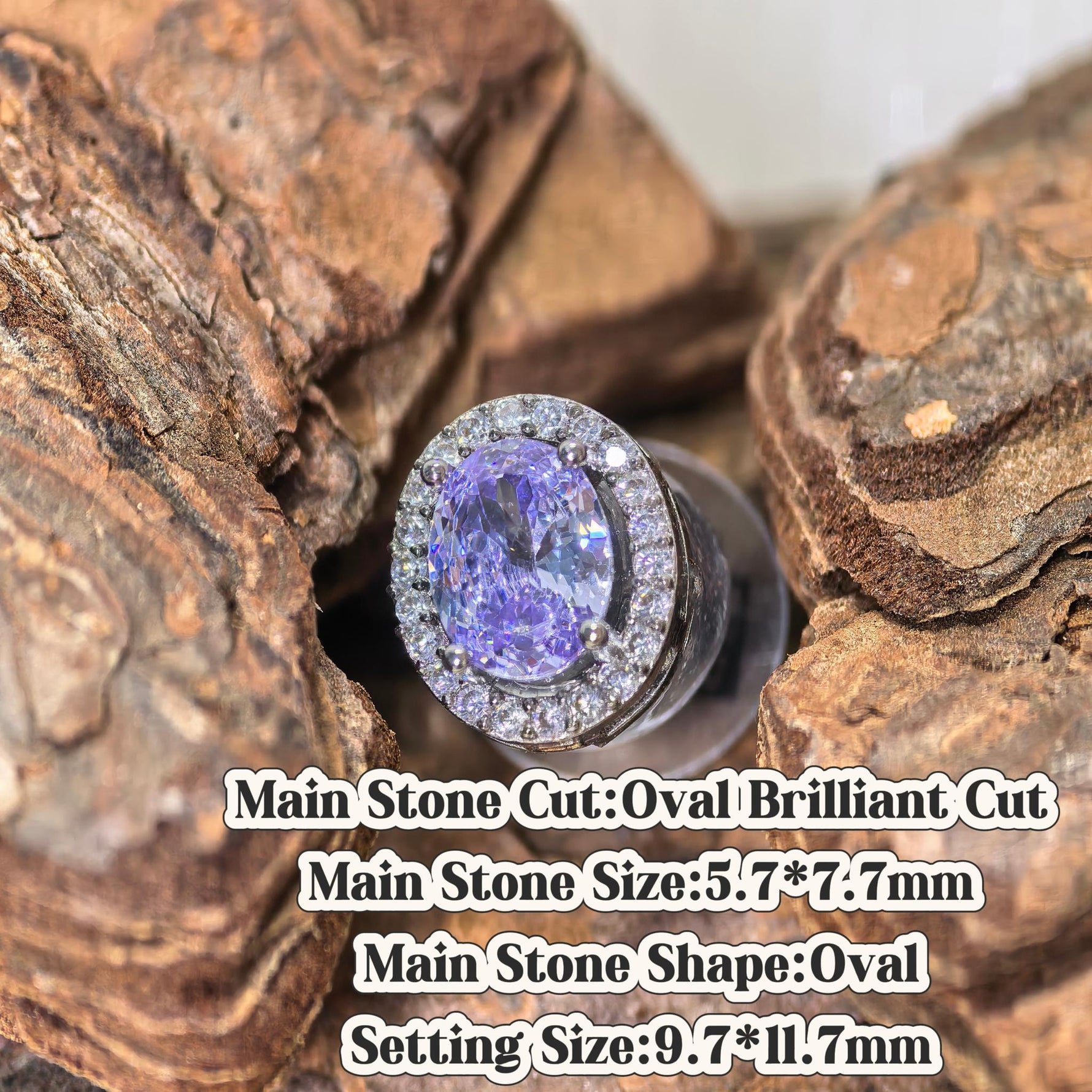 Oval brilliant cut cubic zirconia croc charm, lavender tone, jibbitz compatible
