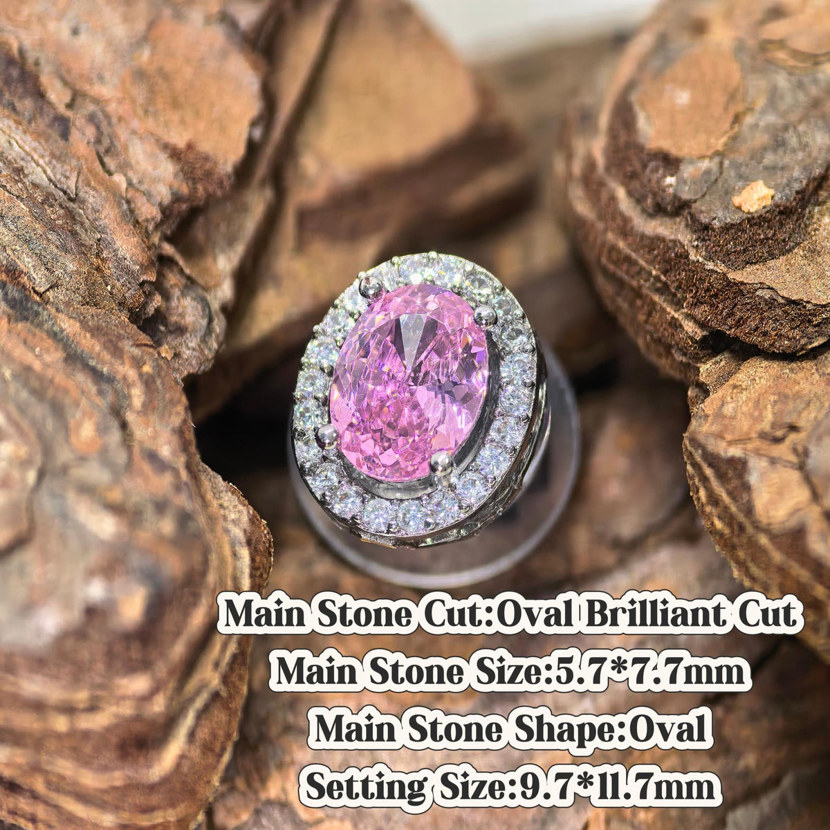 Oval brilliant cut cubic zirconia croc charm, medium pink tone, jibbitz compatible