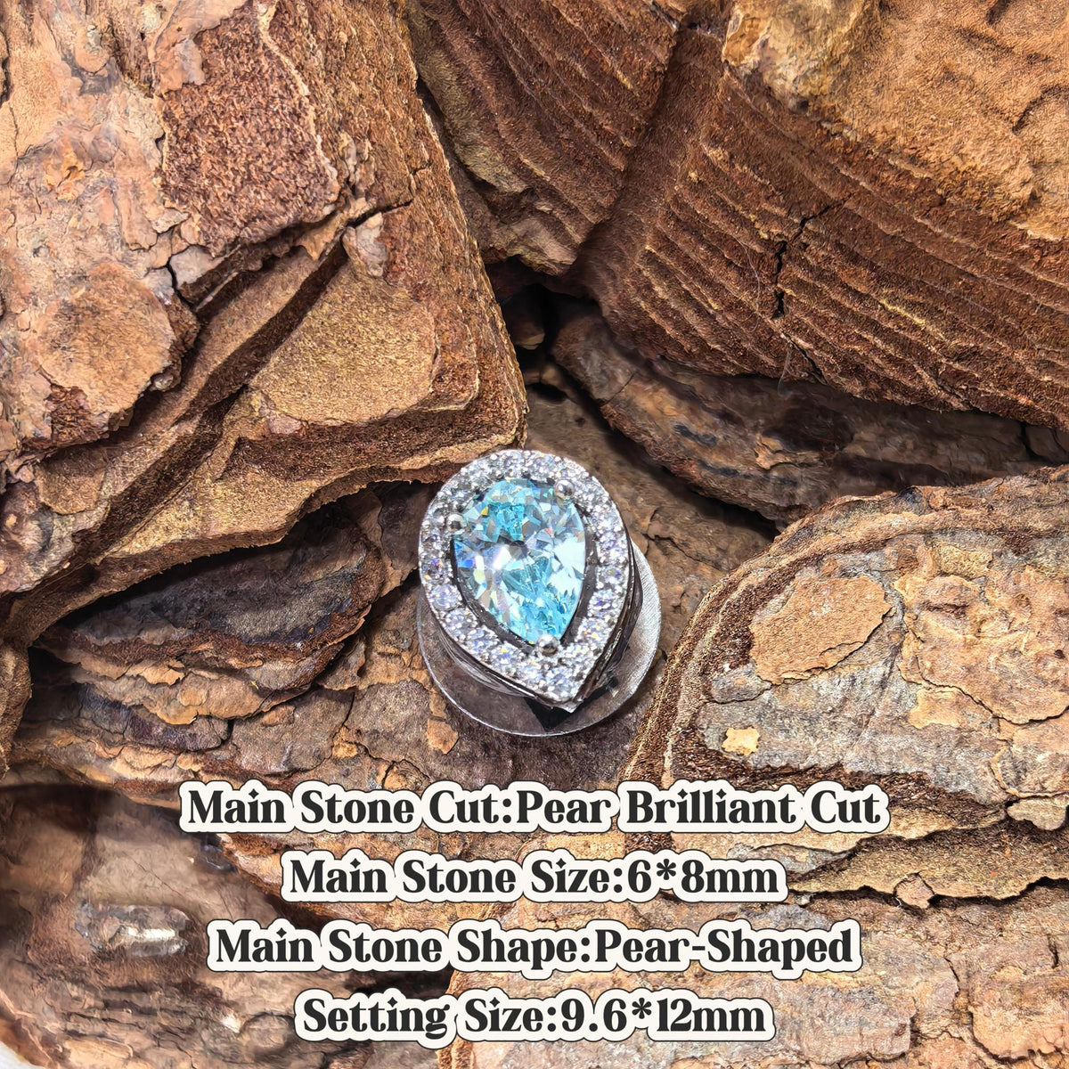 Bling cubic zirconia croc charm, pear brilliant cut, ice blue tone, jibbitz compatible