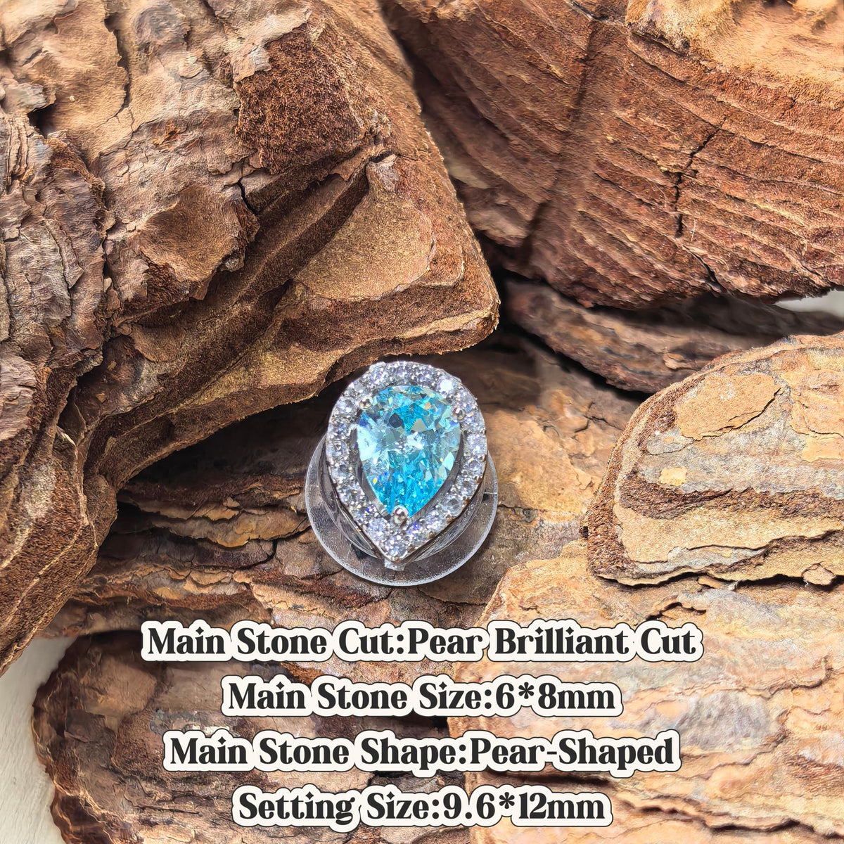 Bling cubic zirconia croc charm, pear brilliant cut, sky blue tone, jibbitz compatible