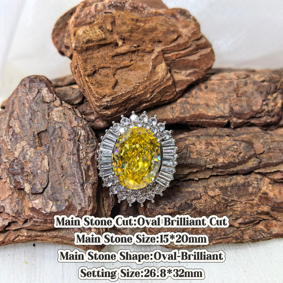 Crushed Ice Cut 15x20mm Golden Yellow Tone cubic zirconia handmade croc charm