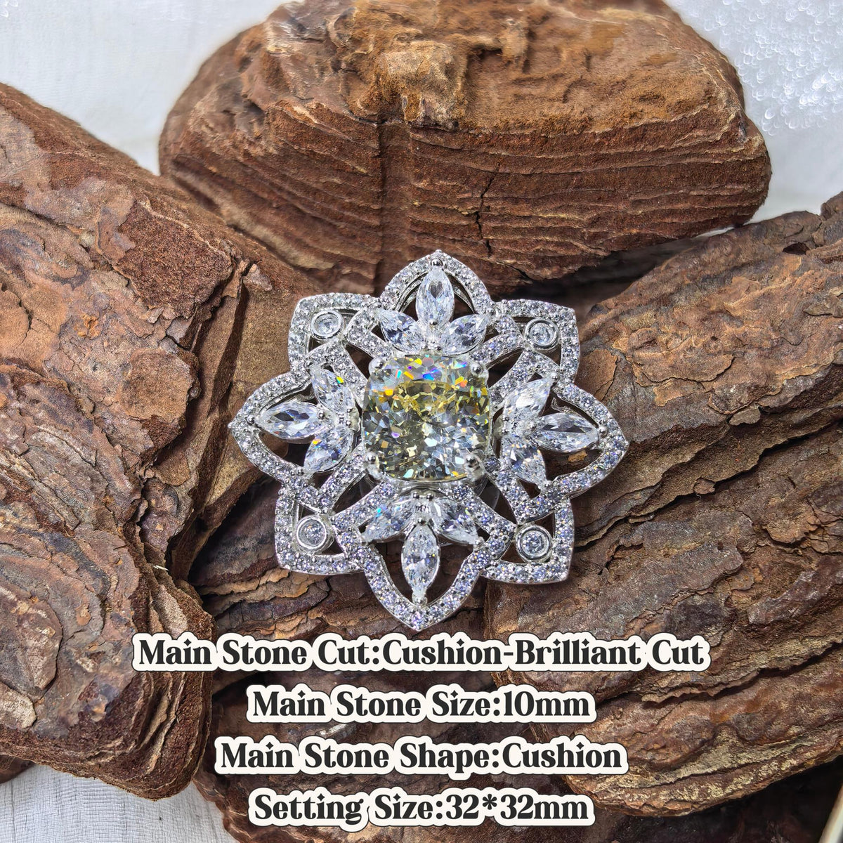 Cushion‑Brilliant Cut 10mm Light Canary Yellow Tone cubic zirconia croc shoe ornament