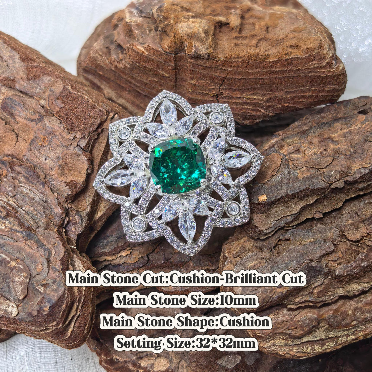 Cushion‑Brilliant Cut 10mm Peacock Green Tone handmade cushion croc charm