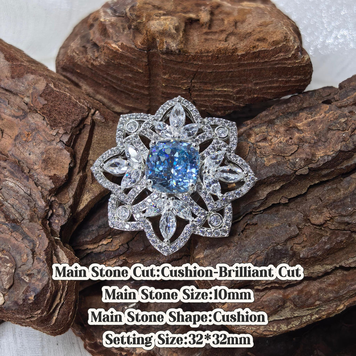 Cushion‑Brilliant Cut 10mm Sky Blue Tone bling cushion gem croc shoe charm