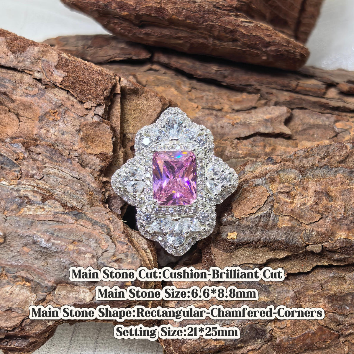 Cushion‑Brilliant Cut 6.6*8.8mm medium pink tone zircon croc charm handmade shoe ornament