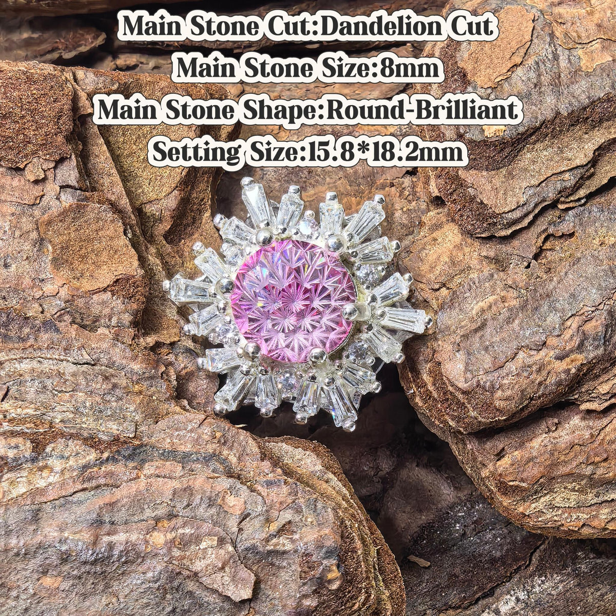 Dandelion Cut 8mm deep pink B tone bling zircon croc charm