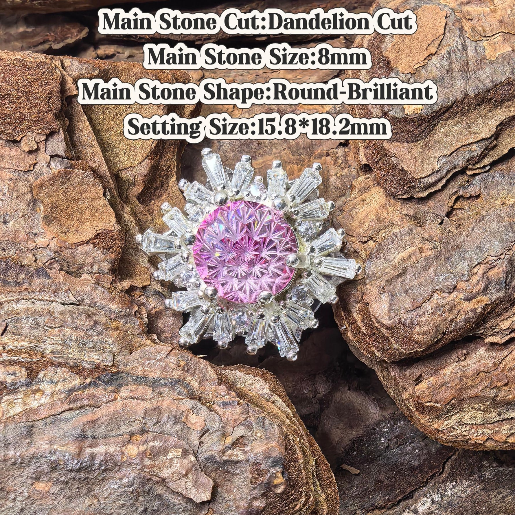 Dandelion Cut 8mm deep pink B tone bling zircon croc charm