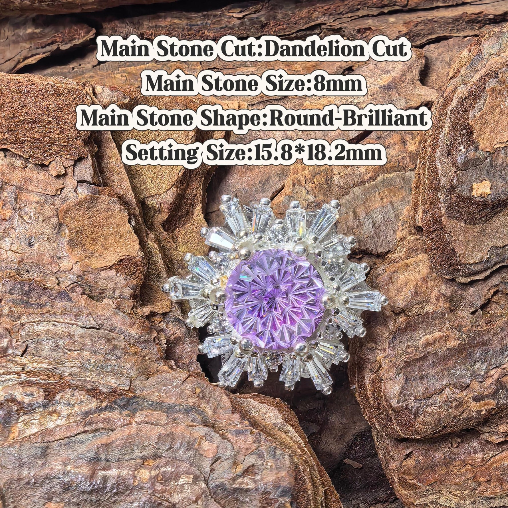 Dandelion Cut 8mm lilac pink tone zircon croc charm handmade shoe ornament