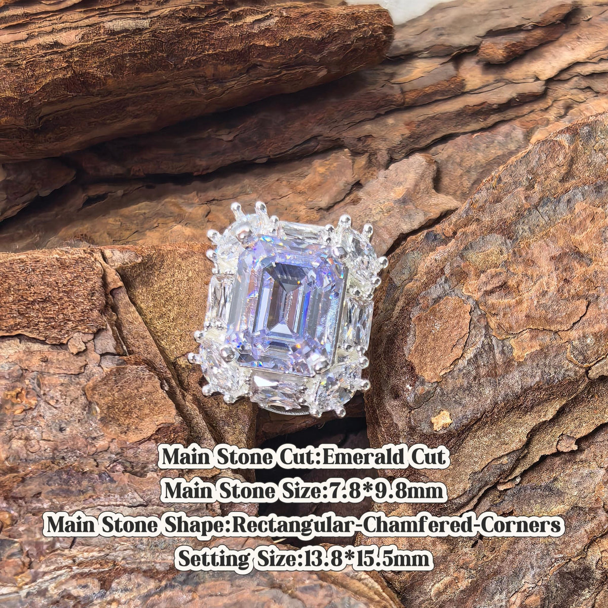 Emerald Cut 7.8*9.8mm lavender tone zircon croc charm handcrafted shoe ornament