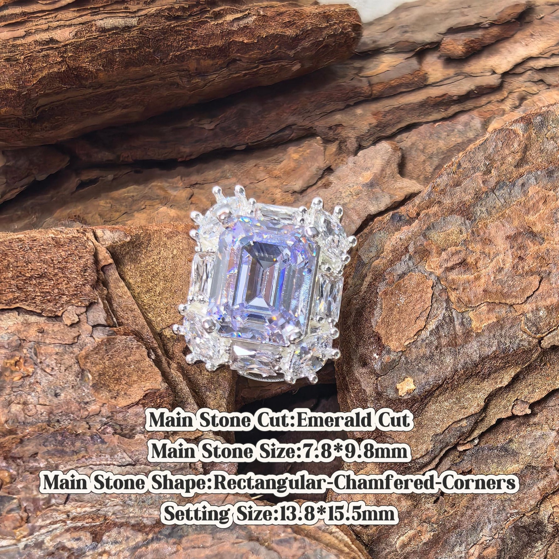 Emerald Cut 7.8*9.8mm lavender tone zircon croc charm handcrafted shoe ornament