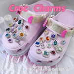 Sparkle custom gem croc charms decorated on pink crocs,jibbitz compatible