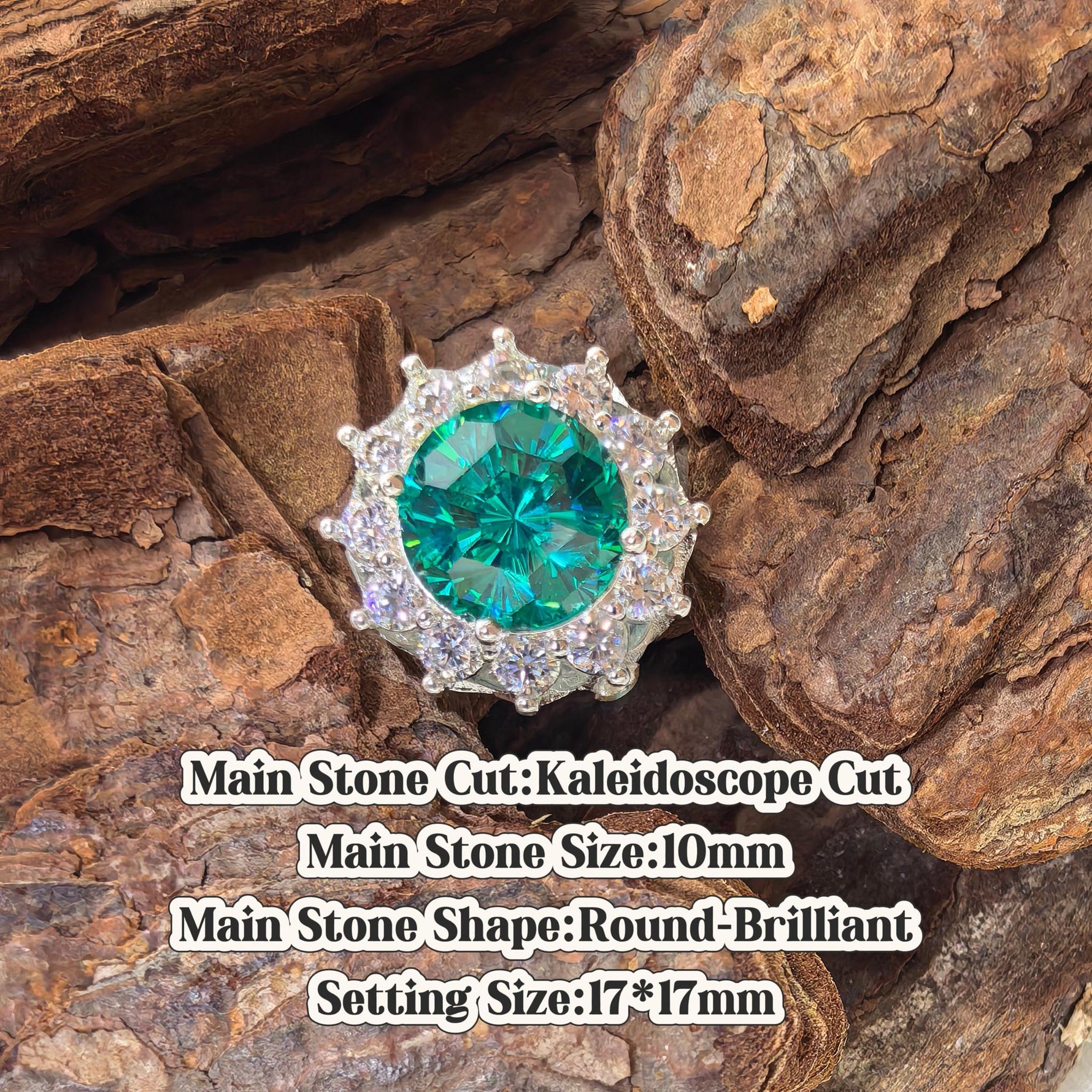Kaleidoscope Cut 10mm neon teal blue tone gem croc charm
