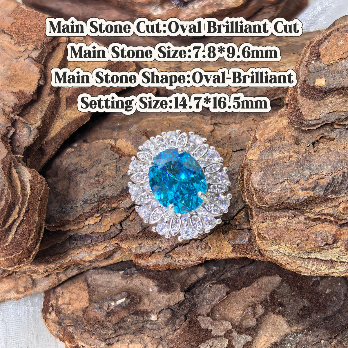 Oval‑Brilliant Cut 8x9mm Medium Ocean‑Blue Tone cubic zirconia bling croc shoe charm