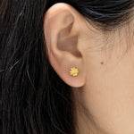 Ear wearing photograph, 6mm four‑leaf clover faceted cubic zirconia cartilage stud, nickel‑free titanium screw‑back earring